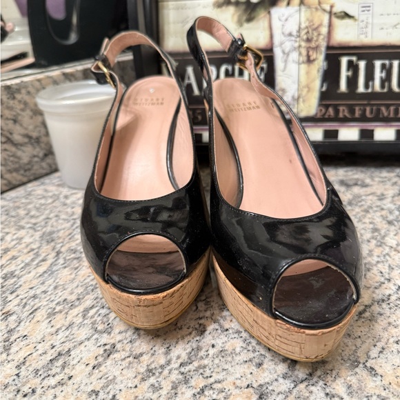 Stuart Weitzman Riviera Patent Leather Cork Wedge Slingback Sandals 8.5 - Picture 2 of 7